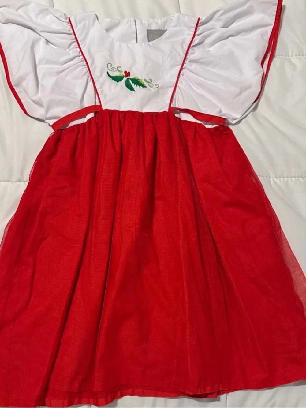 Eleanor Rose Girls Red and White flutter sleeve Christmas Holiday Dress 8/10